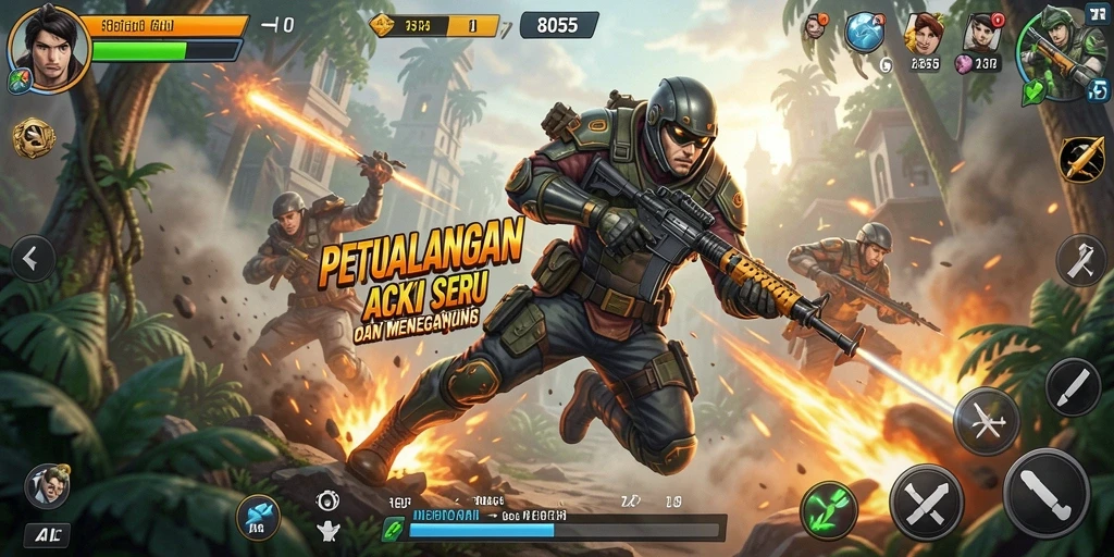 Tampilan menegangkan dari gameplay aksi 8055 yang seru.