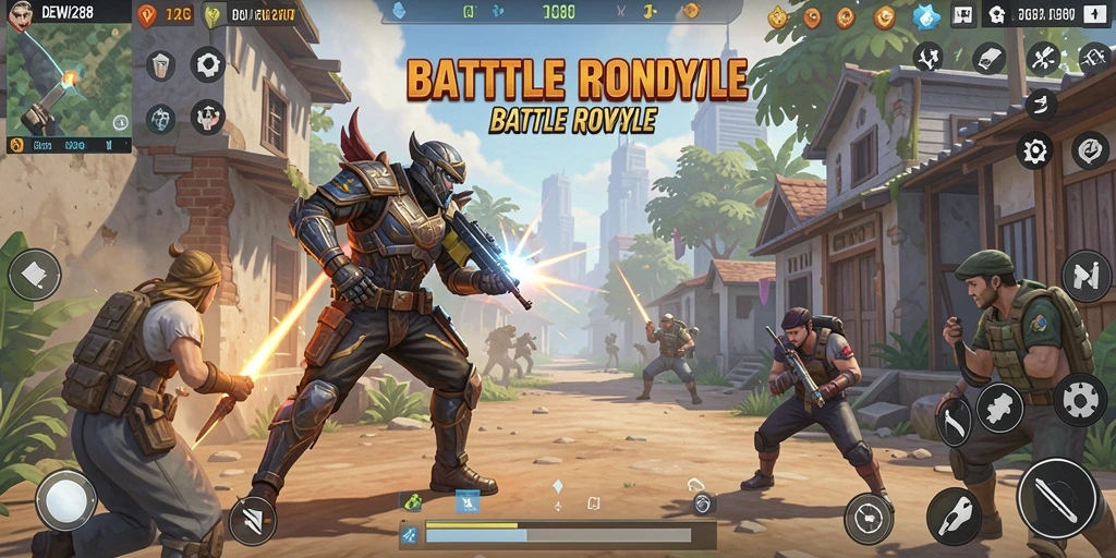 Screenshot gameplay DEWI288 menunjukkan aksi pertempuran seru dalam Battle Royale.