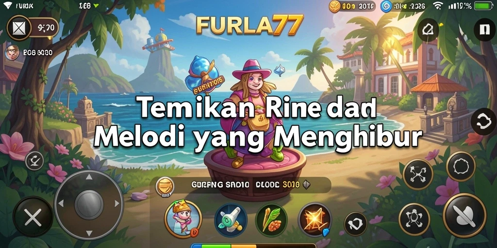 Screenshot utama FURLA77 yang menunjukkan gameplay musik yang menyenangkan.
