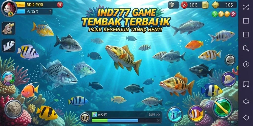 Tangkapan layar dari gameplay IND777 yang menampilkan aksi menembak ikan yang seru.