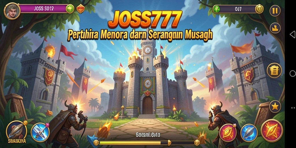 Tampilan gameplay menantang di JOSS777 dengan menara strategis.