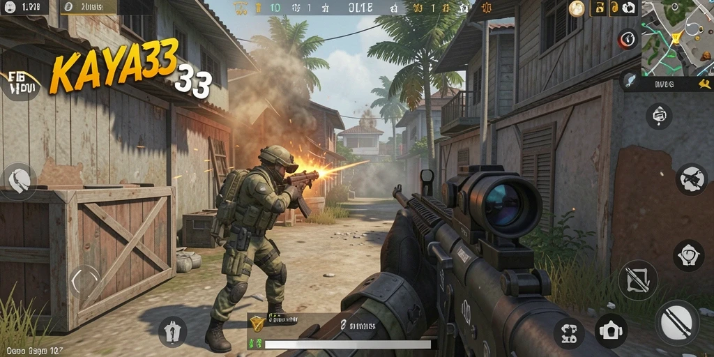 Tangkapan layar gameplay KAYA33 dengan aksi menembak yang mendebarkan.