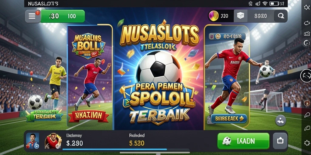 Screenshot NUSASLOTS menampilkan gameplay slot bertema sepak bola yang mengasyikkan.