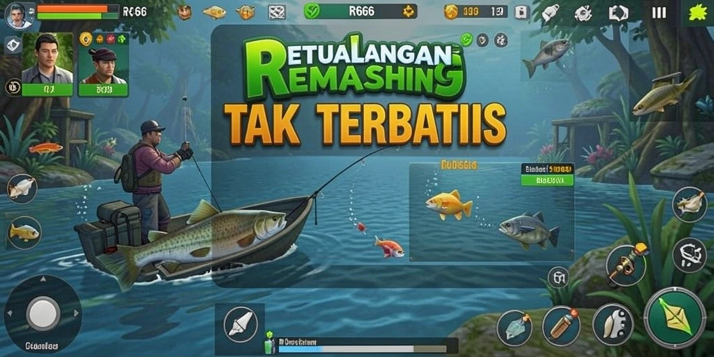 Tangkapan screenshot gameplay RR666 yang menarik saat memancing.