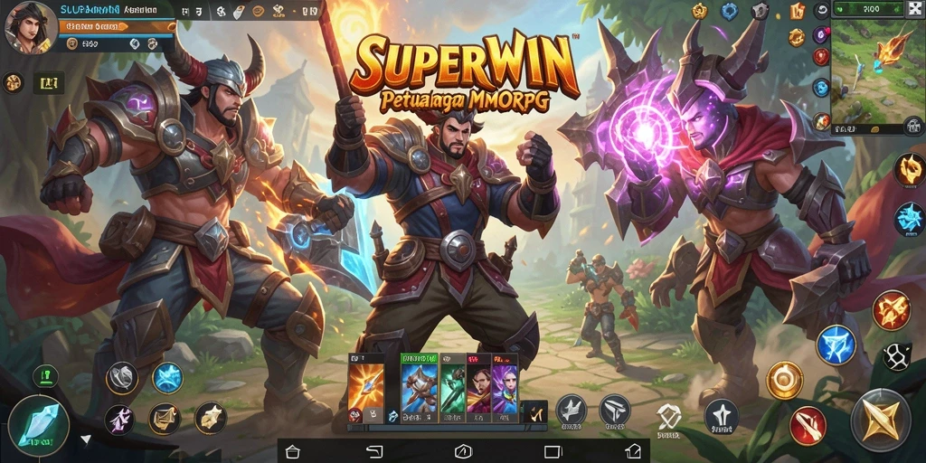 Tampilan epik dari dunia permainan SUPERWIN dengan karakter yang beraksi.